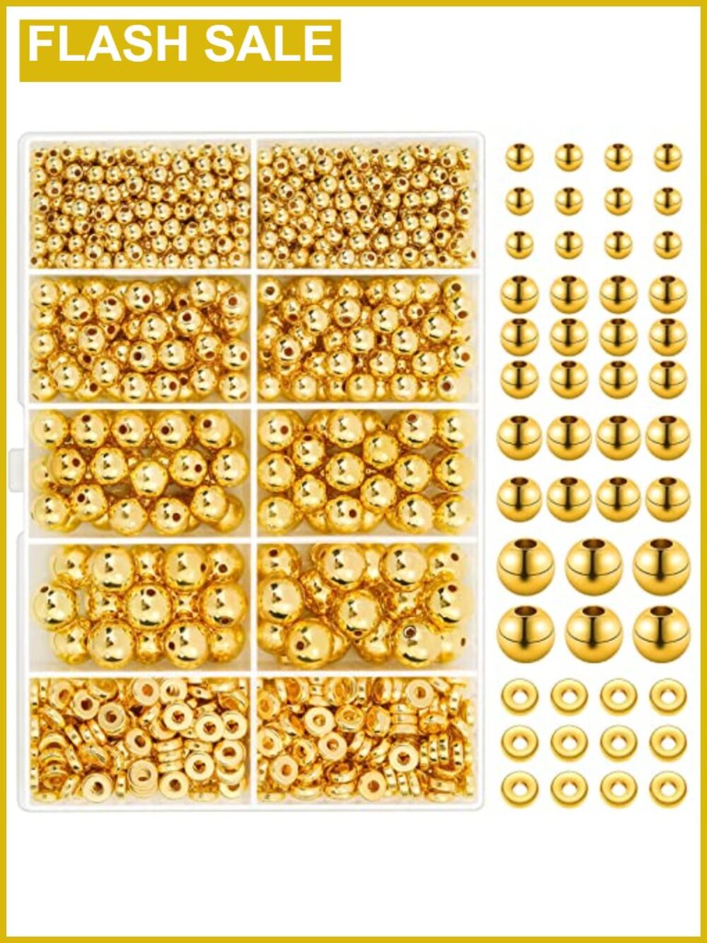 Assorted Gold Spacer Beads for Jewelry Making - 1250 Pcs DIY Bracelet Kit